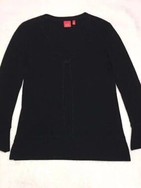 AK Anne Klein Black Cardigan Women’s Small Bell Sleeve Open Front Lightweight